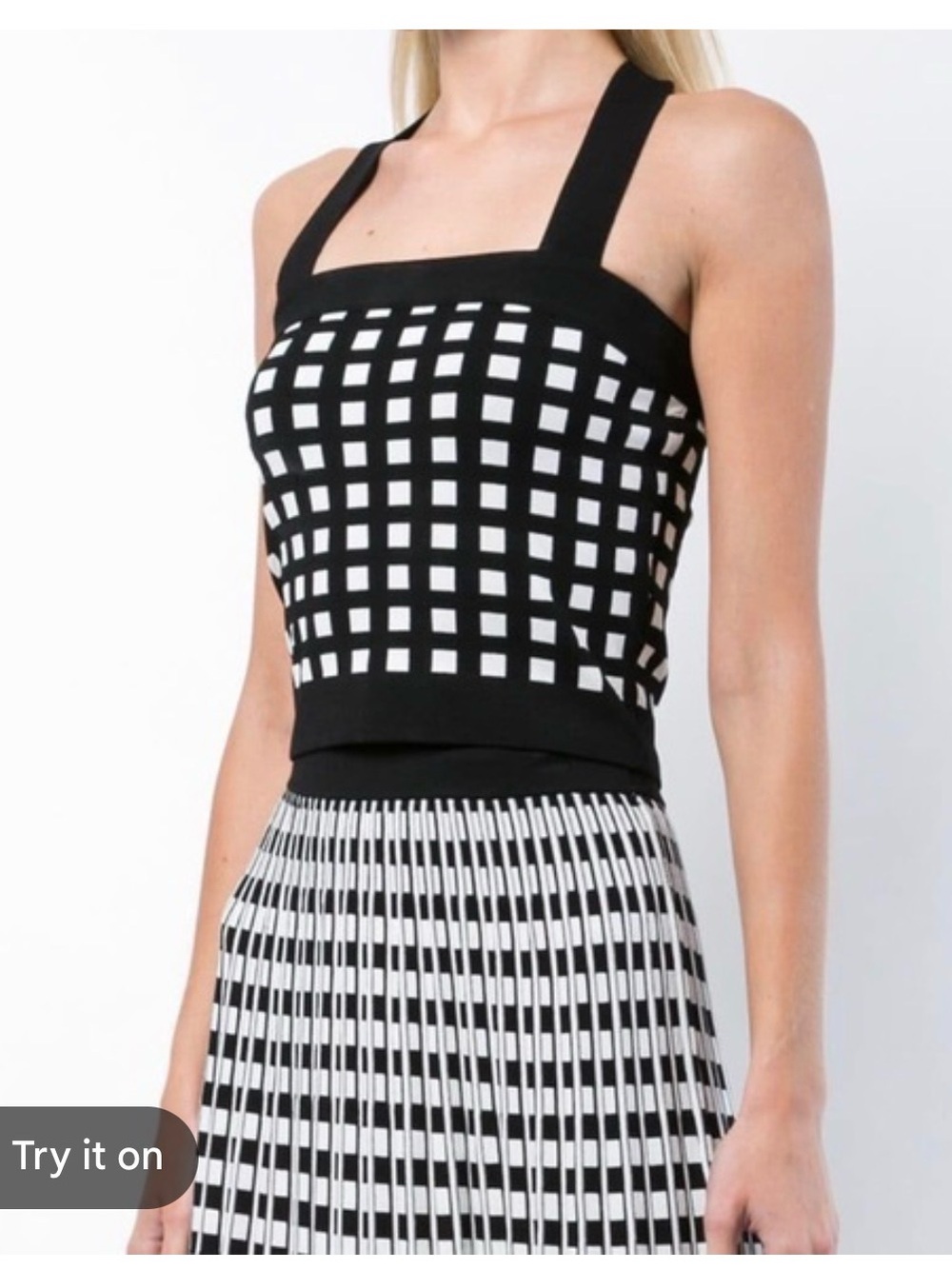 10 Crosby Derek Lam Black and White Checkered Square-Neck Camisole